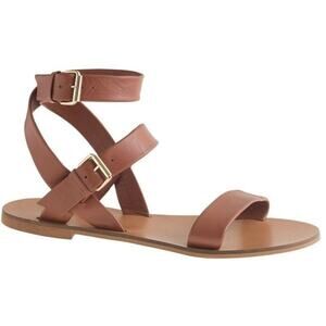 J.Crew Leila Ankle-Wrap Sandals in Brown Leather Women's Size 8